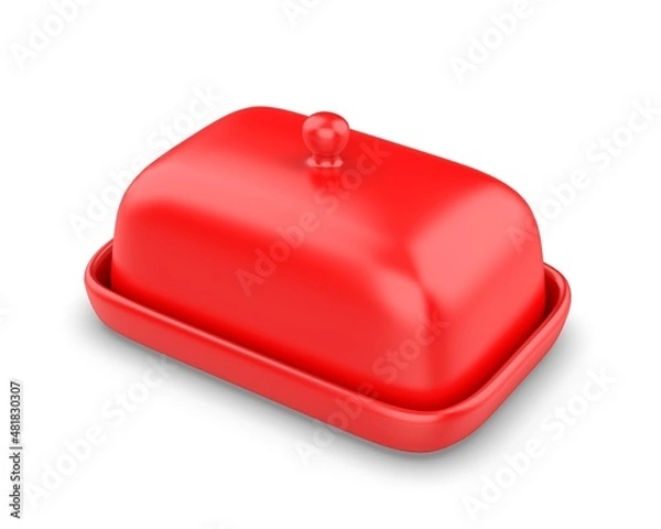 Fototapeta Blank Butter Keeper Container Plate With Lid Template, 3e render illustration.