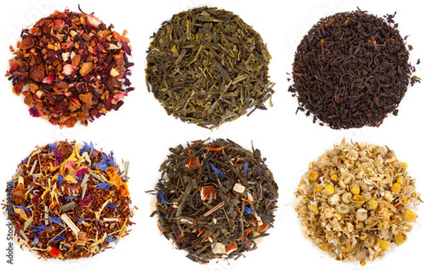 Obraz assortment of dry tea, isolated on white