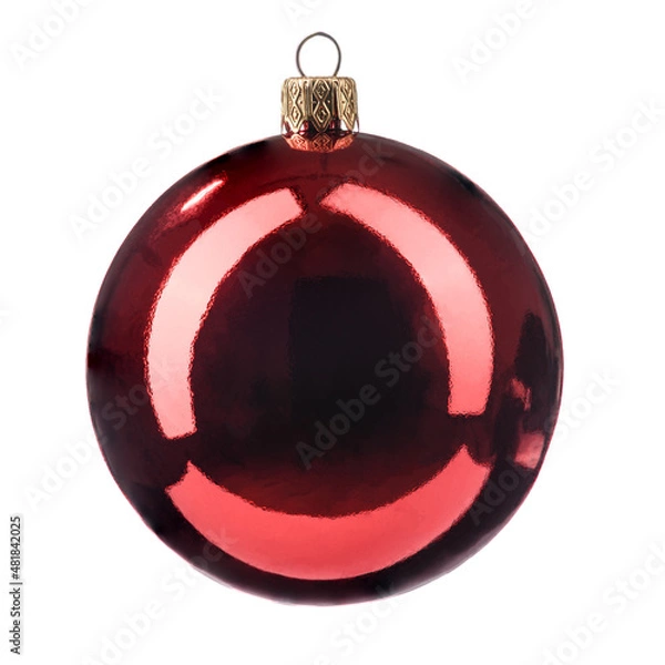 Obraz one glossy red Christmas tree toy on a white isolated background