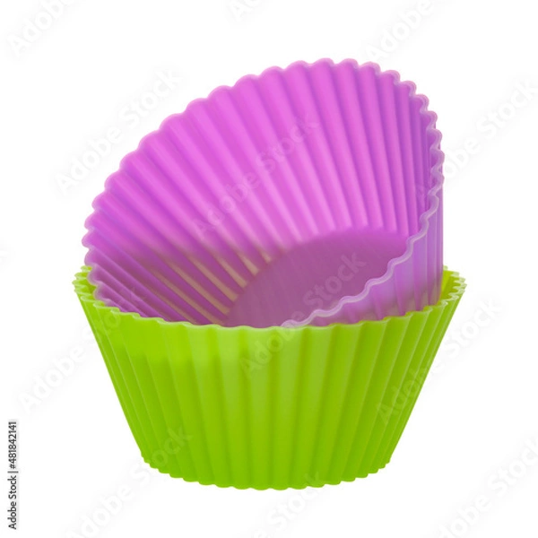 Obraz two silicone molds for making cupcakes on a white insulated background