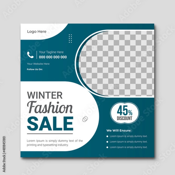 Fototapeta Social media post design template for Facebook and Instagram, Editable squire template for business use, Winter fashion sale promotion post design