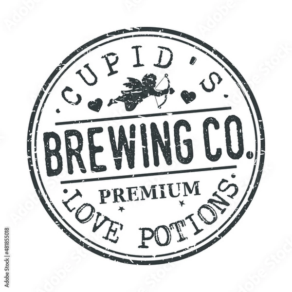 Obraz Cupid's Love Potion Brewing Co. Stamp Round Design Vector Insignia Valentine's Day Badge.