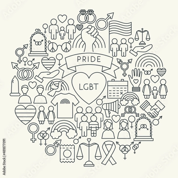 Fototapeta LGBT Line Icons Circle. Vector Illustration of Outline Design.