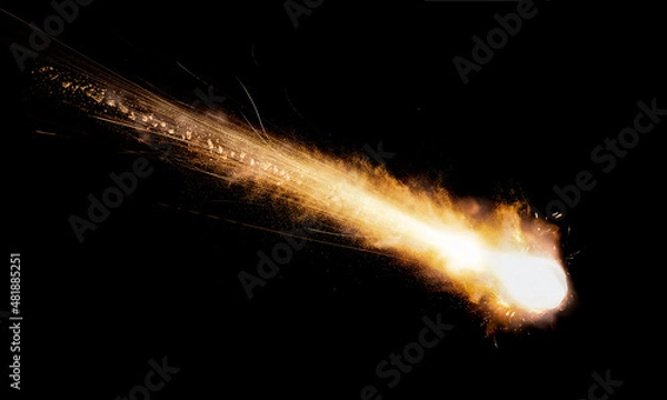 Obraz texture of a falling comet with sparks, smoke and a trail of particles, isolated on a black background