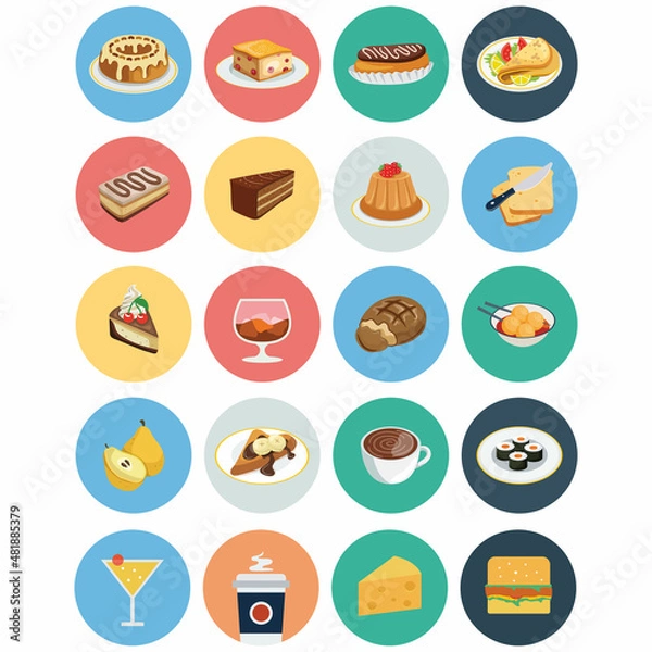 Obraz Online supermarket foods flat icons set of meat fish fruits and vegetables isolated illustration