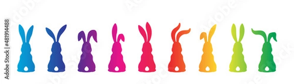 Obraz Silhouettes of rainbow bunnies isolated on a white. Set of different rabbits silhouettes for design use.