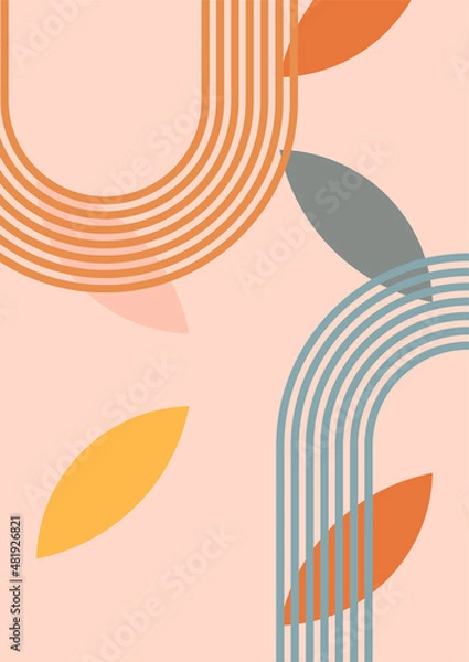 Fototapeta Simple leaf shape Flat Boho Geometric Neutral Color design Poster