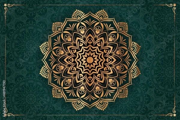 Obraz Ornamental luxury mandala pattern background with royal golden arabesque pattern Arabic Islamic east style. Traditional Turkish, Indian motifs. Great for fabric and textile, wallpaper, packaging etc.