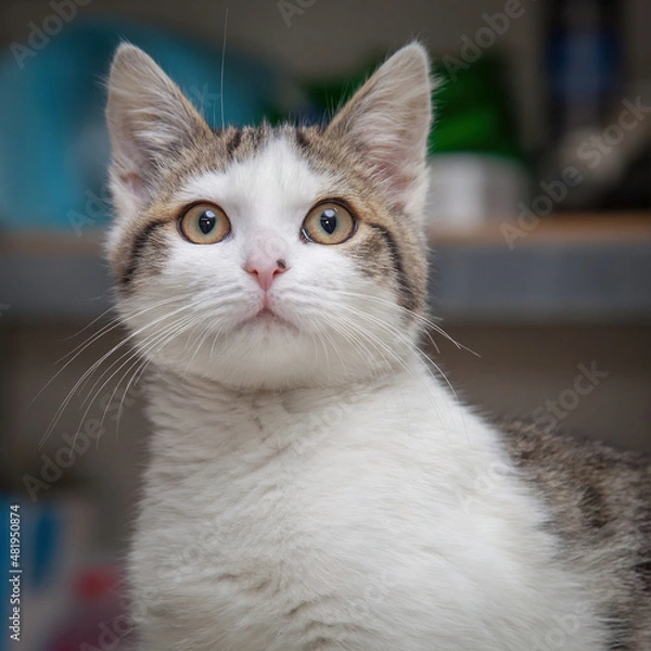 Obraz A beautiful cat looking straight at the camera wondering what on earth you are doing!