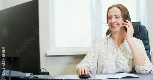Fototapeta customer woman support operator with headset and smiling