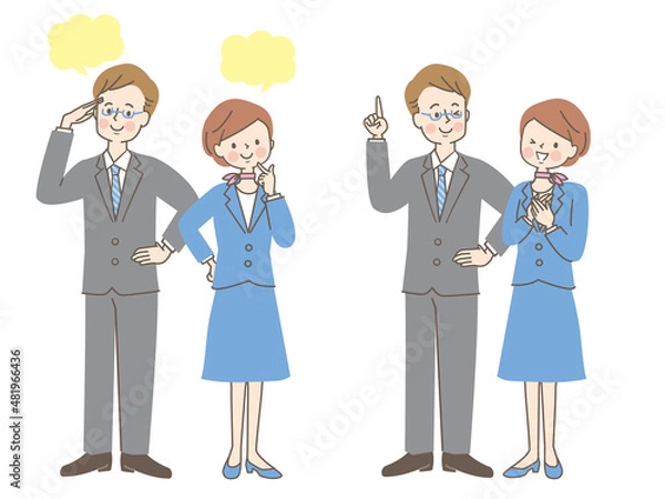 Fototapeta スーツ姿の男女の表情セット