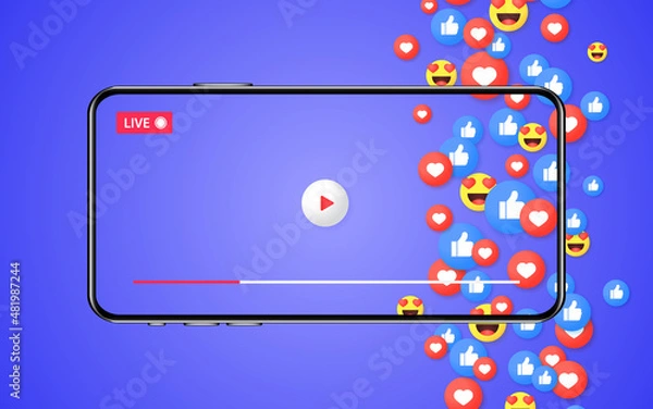 Fototapeta The concept of social networks and online broadcasts on a smartphone.