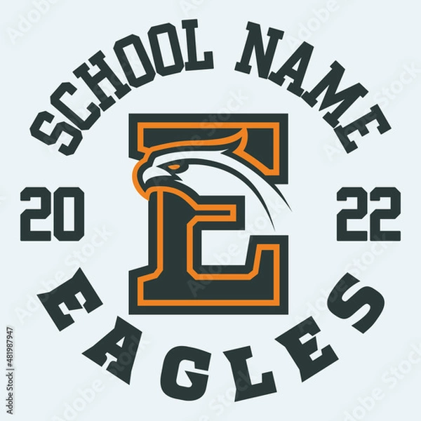 Obraz Letter E with eagle mascot logo design vector with modern illustration concept style for badge, emblem and tshirt printing.