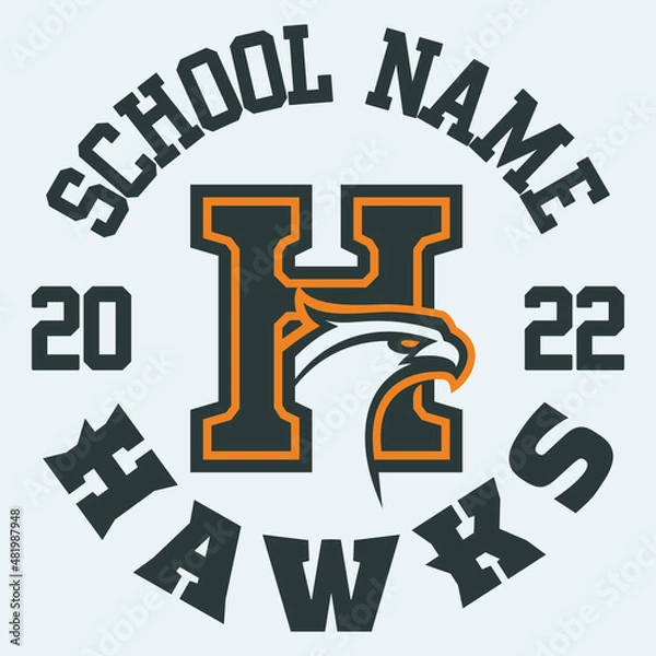 Obraz Letter H with hawk mascot logo design vector with modern illustration concept style for badge, emblem and tshirt printing.