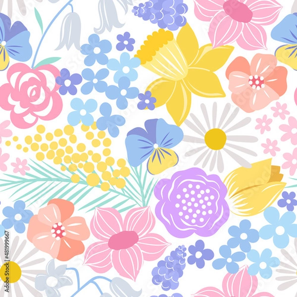 Obraz Spring hand drawn flower seamless pattern. Spring floral background