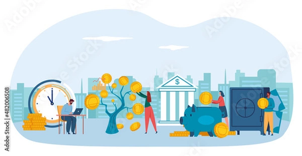 Fototapeta Business time management concept, organization and discipline. Vector management planning and efficiency concept illustration