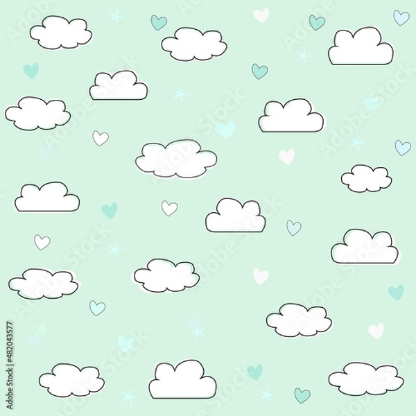 Fototapeta seamless background with clouds blue sky, clouds pattern vector drawing, blue color
