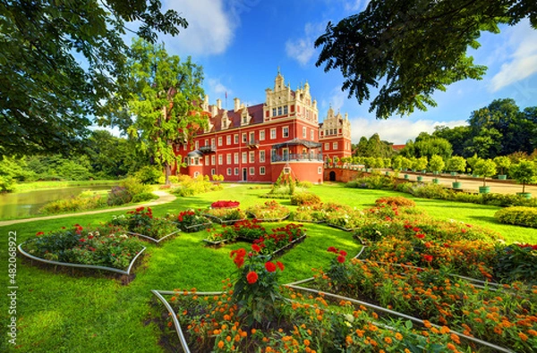Obraz Bad Muskau pałac zamek ogród wiosna Park Mużakowski Niemcy, Sakosnia 