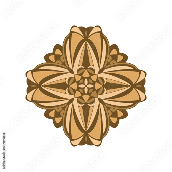 Fototapeta Rhombus ornament mandala. Brown doodle flower isolated on white background. Geometric element. Vector illustration.
