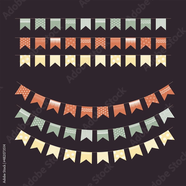 Fototapeta A set of vector multicolored garlands of flags with patterns for decorating illustrations