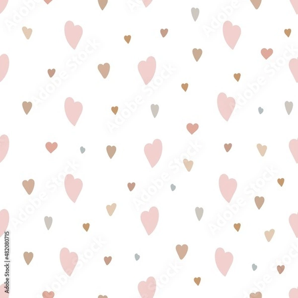Fototapeta Boho style hearts seamless pattern simple vector illustration in trendy pastel colors, repeat ornament symbol of love, St Valentine day collection for making cards, textile, gift paper