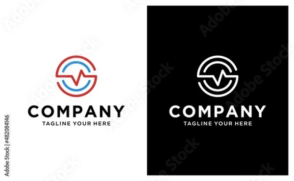 Fototapeta Letter S with Pulse line Logo Vector Element Symbol Template. on a black and white background.