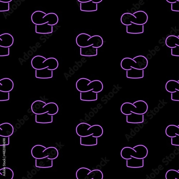 Fototapeta chef hat seamless pattern, bright vector illustration on black background.