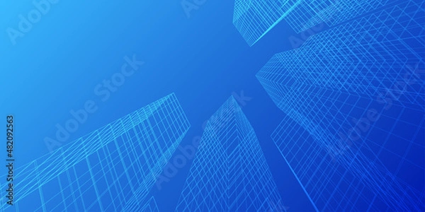 Obraz Abstract architecture background. Linear 3D illustration. Building construction perspective