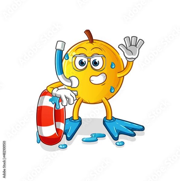 Fototapeta langsat fruit swimmer with buoy mascot. cartoon vector