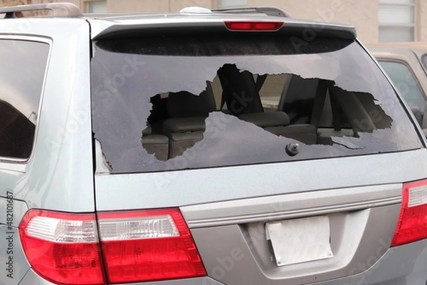 Fototapeta Broken Back Window in SUV