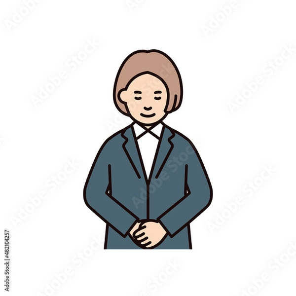 Fototapeta 人物_女性_スーツ_上半身_お辞儀_手を前に組む