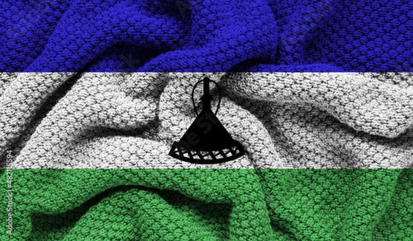 Fototapeta Lesotho flag on knitted fabric. 3D-image