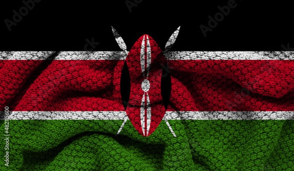 Fototapeta Kenya flag on knitted fabric. 3D-image