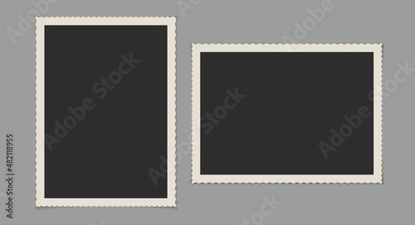Obraz Two old ornate photographs. Retro photos with carved edges. Old photo frame template. 3D realistic vector illustration.