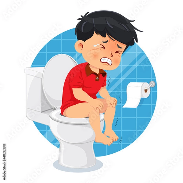 Fototapeta Little boy sitting on the toilet. He has suffered from diarrhea or constipation. Vector illustration