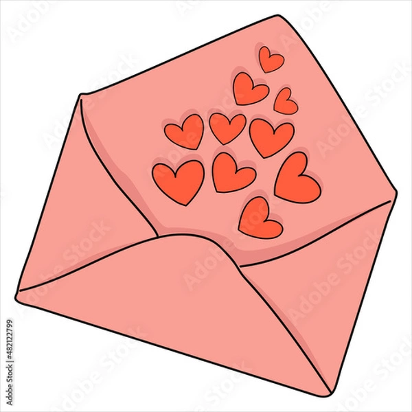Fototapeta Opened envelope with hearts for Valentine's Day. Valentine card. EPS 10.