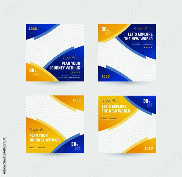 Fototapeta Semi Circle Social Media Post set with gradient blue and orange color. Suitable for your business and travel agency.