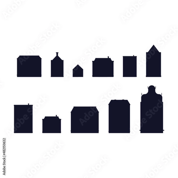 Fototapeta town flat siluette buildings set collection elements