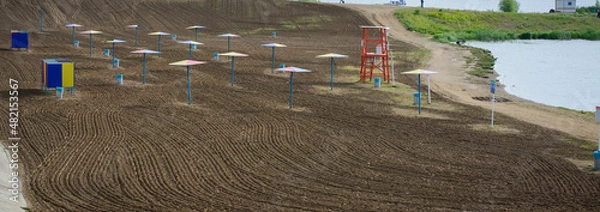 Obraz Sand in texture(line) on the empty beach. Beach tower