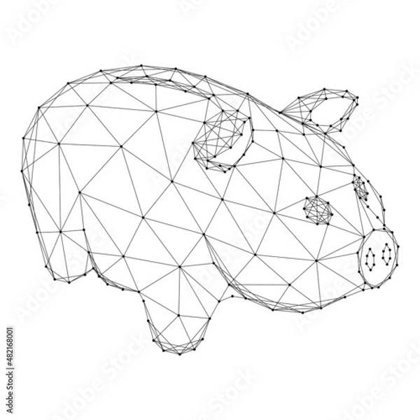 Fototapeta Piggy Bank from abstract futuristic polygonal black lines and dots. Vector illustration.