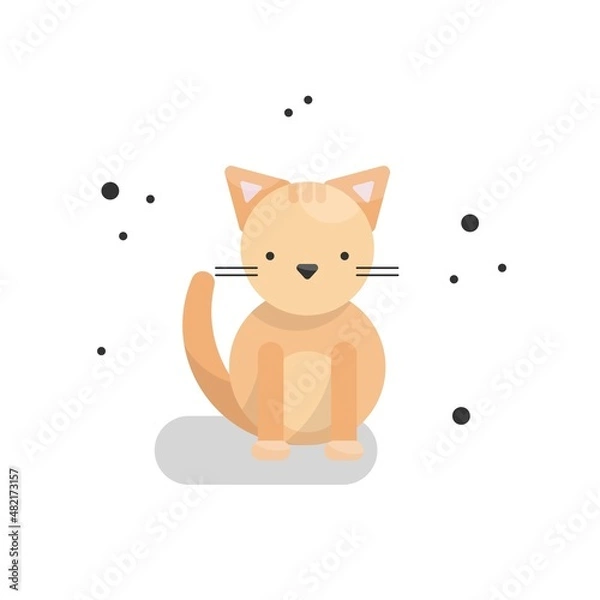 Obraz Cute vector illustration with fluffy ginger cat.