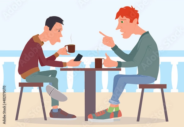 Obraz Summer day. Cafe by the sea. Flat illustration.