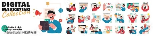 Obraz Digital Marketing character illustration. Mega collection of men and women take part in bussines digital marketing . Vector Character Illustration