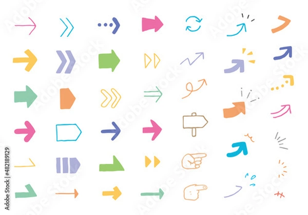 Fototapeta 短い矢印アイコンセット 手描き（カラー）