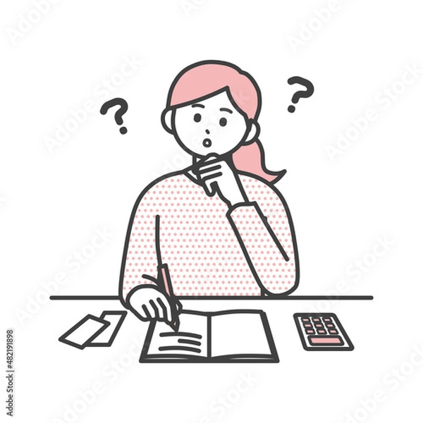 Fototapeta 若い女性が家計簿をつけているイラスト素材
