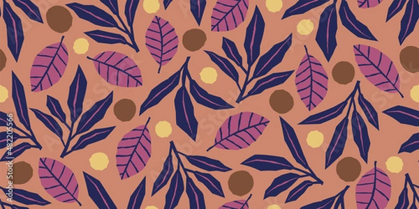 Fototapeta Botanical illustration background. Seamless pattern.Vector. 有機的なイラストパターン