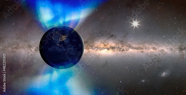 Fototapeta Northern lights aurora borealis over the planet Earth - Aurora australis under the planet Earth  "Elements of this image furnished by NASA"