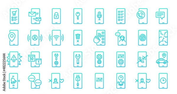 Fototapeta Mobile phone icon set. Gradient vector icons. Smartphone screen.