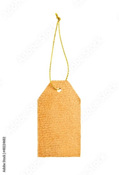 Obraz Old paper tag with golden string isolated on white.