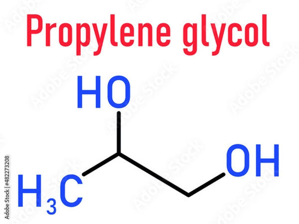 Fototapeta Propylene glycol or 1,2-propanediol molecule. Used as solvent in pharmaceutical drugs, as food additive, in de-icing solutions, etc Skeletal formula.